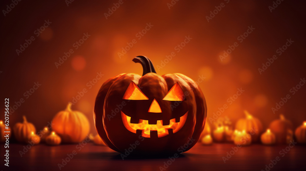 Fototapeta premium Lantern pumpkin on a dark red background