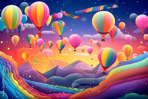 Poster Featuring a Colorful Carnival-Inspired Background with Balloons and Streamers, Creating a Beautiful and Joyful Atmosphere for Children's Celebrations. Generative AI