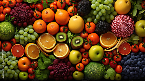 Intricate Patterns of Colorful Fruits and Vegetables. Generative Ai