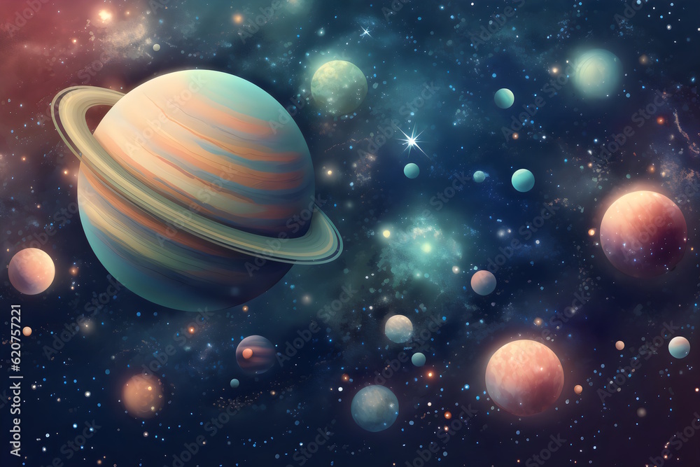 Starry Space Poster with a Dreamy and Beautiful Space-Themed Background, Filled with Planets and Sparkling Stars, Setting the Stage for an Unforgettable Kids' Party. Generative AI Starry Space Poster with a Dreamy and Beautiful Space-Themed Background, Filled with Planets and Sparkling Stars, Setting the Stage for an Unforgettable Kids' Party. Generative AI