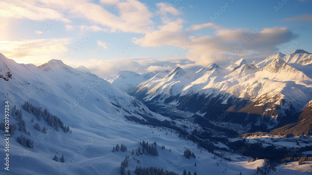 Enchanting Winter Wonderland, Snow-Covered Alps in Switzerland. Generative Ai