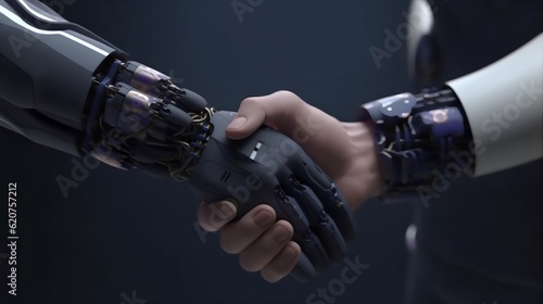 A Symbolic Handshake Between Man and AI, Illustrating the Harmony of Human-Technology Collaboration. Generative AI