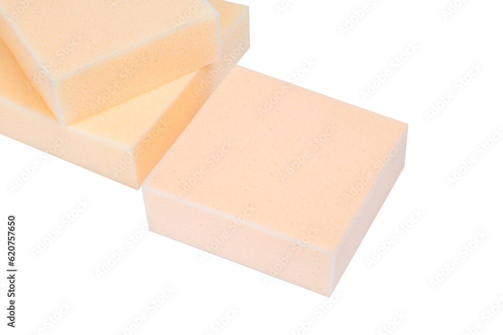 Orange sponge cleaning on white background Orange sponge cleaning on white background