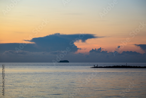 Sunrise landscape with fishing boats and beautiful sea sky, © unairakstudio
