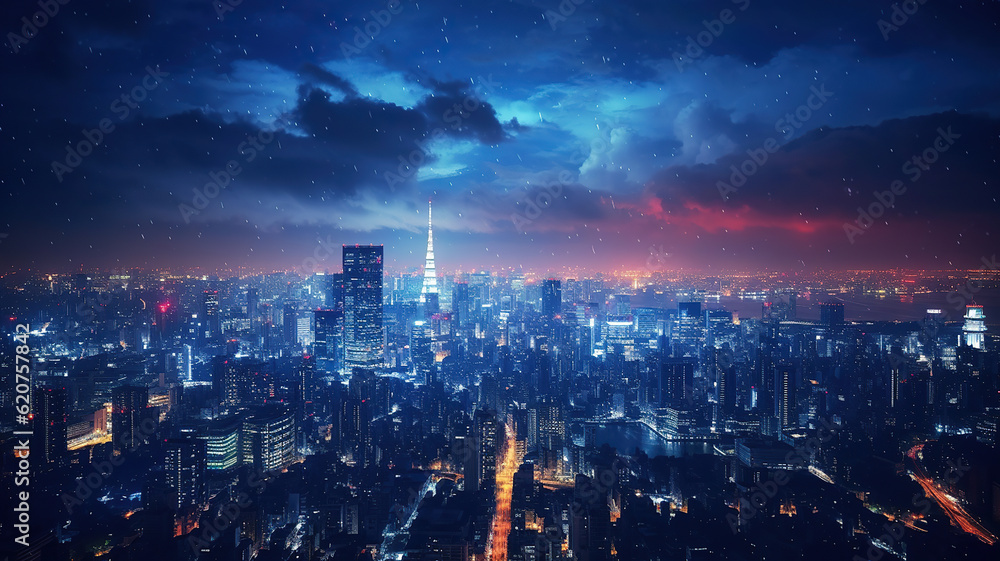 Obraz premium Urban Wonderland, Nightscape of Tokyo Dazzling City Lights. Generative Ai