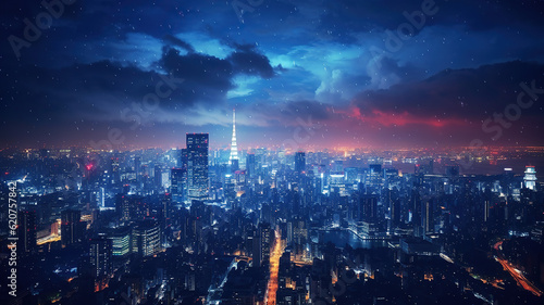 Urban Wonderland, Nightscape of Tokyo Dazzling City Lights. Generative Ai