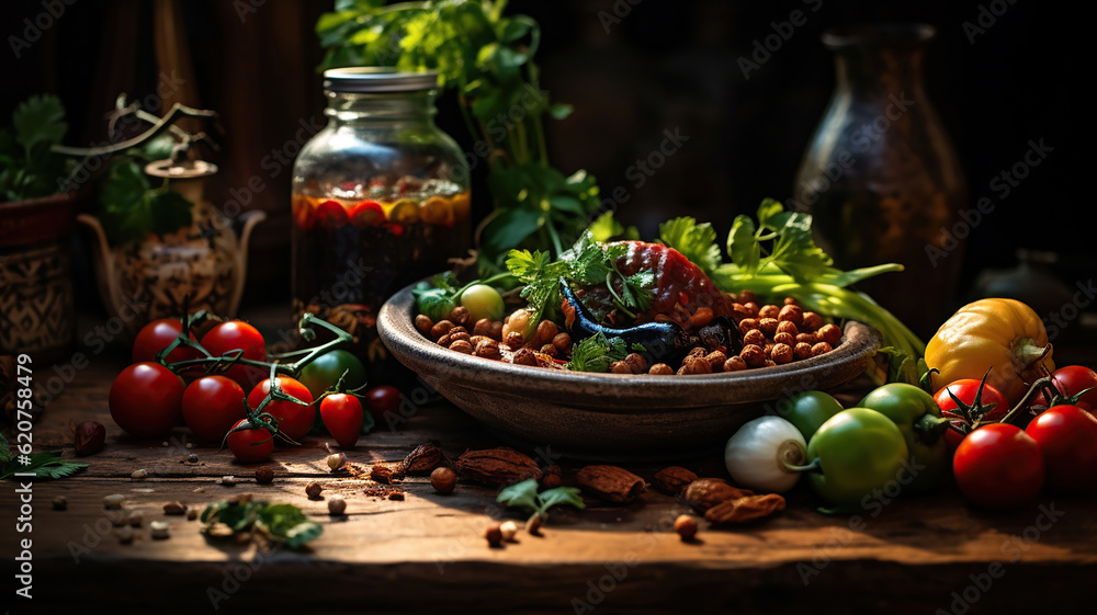Showcasing Fresh Ingredients in Rustic Dishes. Generative Ai Showcasing Fresh Ingredients in Rustic Dishes. Generative Ai