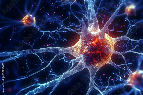 Neural network . Neuron cells of human nervous system . Created by generative AI . photo