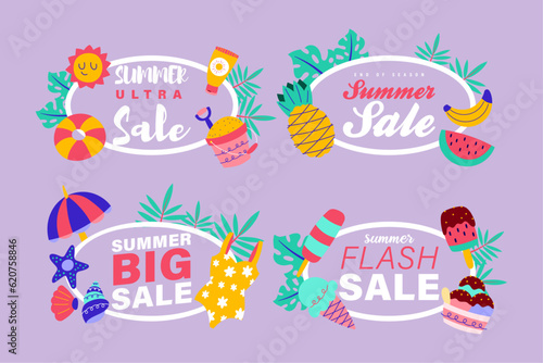 summer sale signs brochure vector. Special price offer coupon for social media post, promotion ad, shopping flyer, voucher, website campaign and advertising