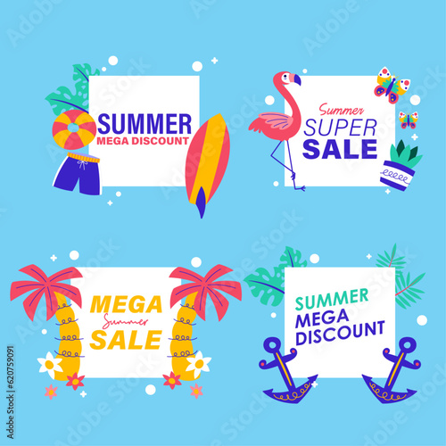 summer sale signs brochure vector. Special price offer coupon for social media post, promotion ad, shopping flyer, voucher, website campaign and advertising