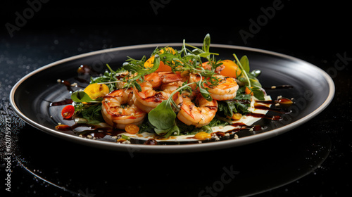Culinary Delight: Gastronomic Shrimp Dish. Generative AI
