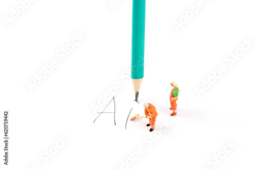 Slika na platnu Miniature creative pencil writing AI artificial intelligence