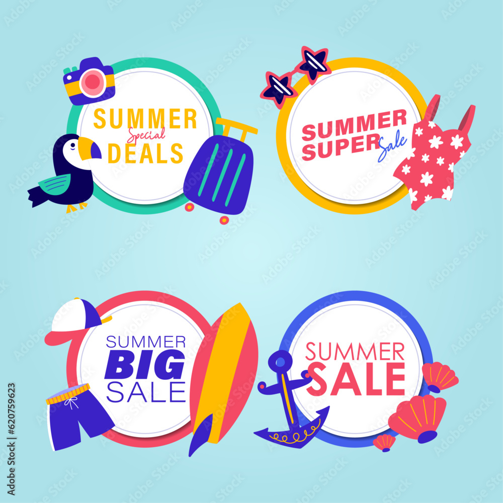 summer sale signs brochure vector. Special price offer coupon for social media post,  promotion ad, shopping flyer, voucher, website campaign and advertising