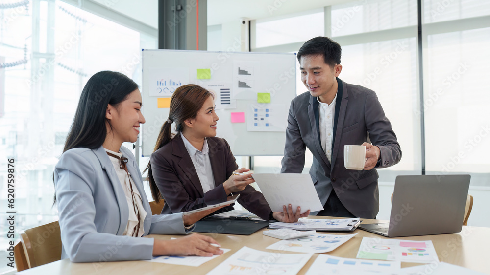 Business People Meeting to analysis the financial report paperwork in office. Financial advisor teamwork and accounting concept Business People Meeting to analysis the financial report paperwork in office. Financial advisor teamwork and accounting concept