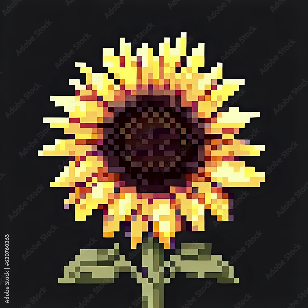 Fototapeta premium Sunflower in Pixels Art - Generative AI