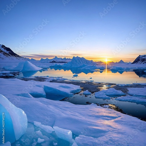 Arctic Sunset with Ice Floes created with Generative AI.