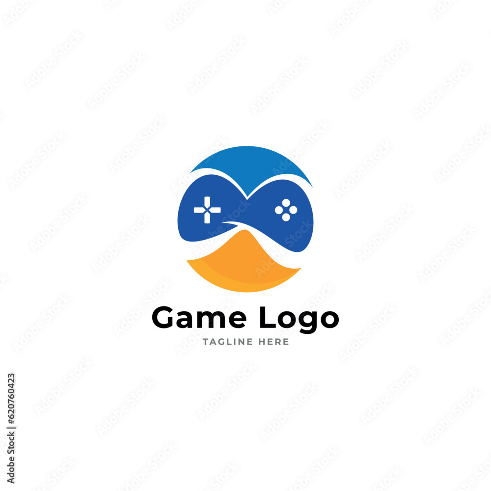 Obraz premium Game-pad Joystick Logo design vector Template negative space style. Playing computer video game with Logotype concept.