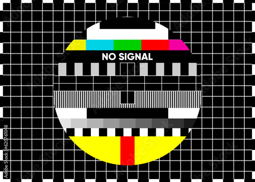 A distorted TV glitch. No TV signal. Network of No signal. Abstract background. Vector illustration.