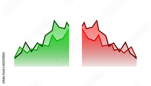 Up and Down trend with arrows on background. Stock exchange concept. Profit or loss of the trader. Uptrend abstract concept. A group of digital green arrows pointing. Vector illustration.