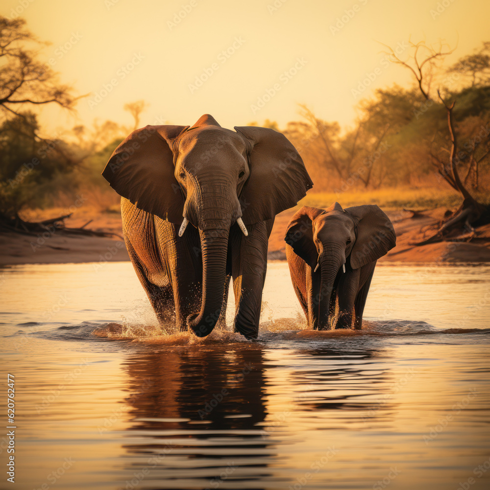 Harmonious Herd: Family of Elephants Walking Together. Generative AI