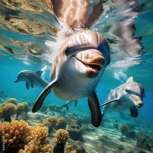 Joyful Aquatic Companion: Happy Dolphin in the Water. Generative AI © Anthony Paz