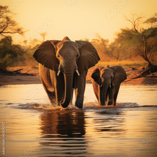 Harmonious Herd: Family of Elephants Walking Together. Generative AI © Anthony Paz