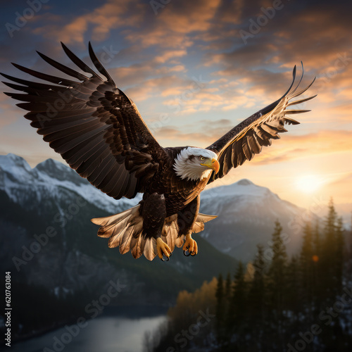 Soaring Majesty: Eagle Flying High. Generative AI