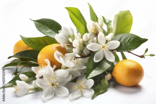 Transparent png of isolated bunch of white Neroli blossom and citrus bloom with buds from orange tree. Generative AI