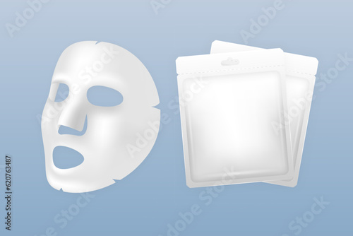White cloth Face Mask, cosmetic treatments, rejuvenation. Skin care, cosmetic product for facial care. Realistic vector illustration.