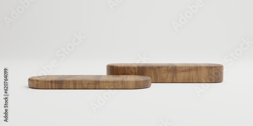 Brown wooden rectangle cube product stage podium on white background isolated. Minimal fashion theme. Geometry exhibition stage mockup concept. 3D illustration rendering graphic design