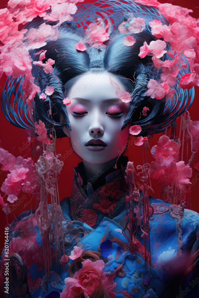 Futuristic Fashion Portrait of Beautiful Geisha
