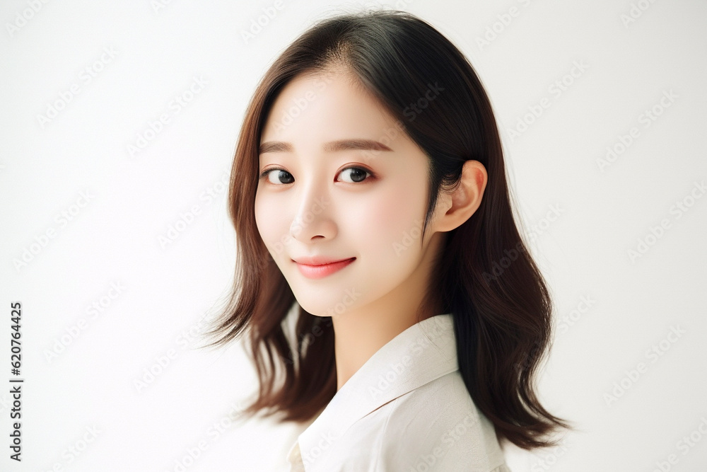 笑顔の女性のポートレート カメラ目線 白背景 AI生成画像 ジェネレーティブ AI 笑顔の女性のポートレート カメラ目線 白背景 AI生成画像 ジェネレーティブ AI
