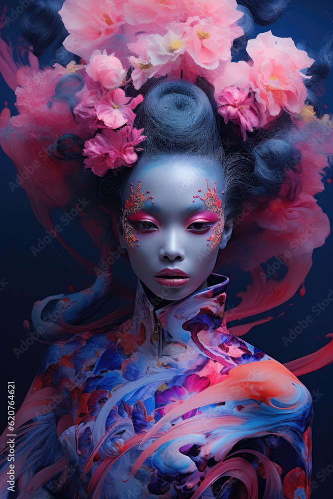 Futuristic Fashion Portrait of Beautiful Geisha Futuristic Fashion Portrait of Beautiful Geisha