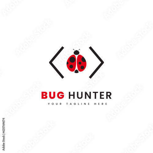 Ladybug logo in bracket, for programing theme logo, especially bug hunter