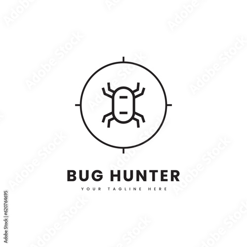 Minimalist robotic insect logo, for programing logo purposes, especially bug hunter