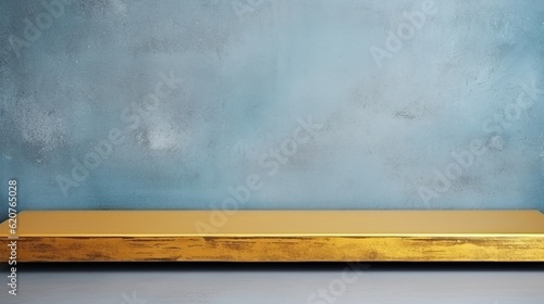 wall with wooden board. Cement Wall Loft Style Wall royalty. blue and gold color. minimal photo