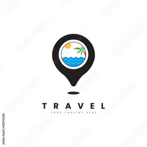 Free Download Travel holidays logo. Location icon with sea view, for travel logo, holidays and adventure logos. - GFXLoad