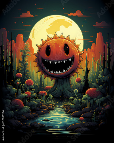 Wallpaper Mural a venus fly trap in a pot opening its mouth about to eat its prey with the moon behind it Torontodigital.ca