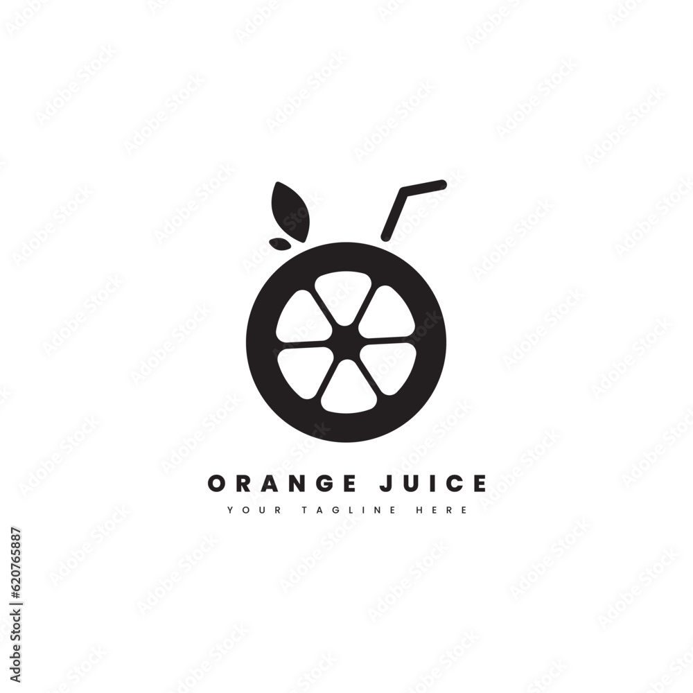 Orange juice logo. Orange fruit silhouette with drinking straws, for fruit drink logos.