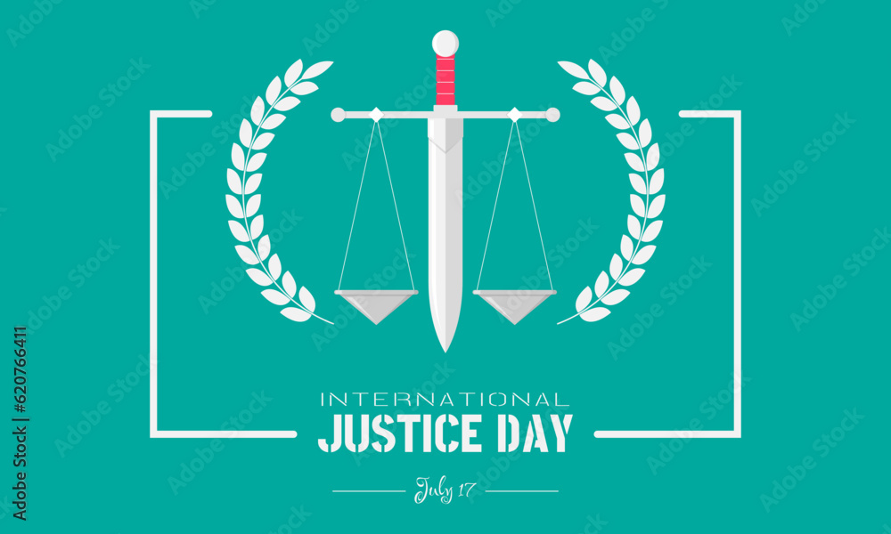 International Justice Day greetings with sword and scales International Justice Day greetings with sword and scales