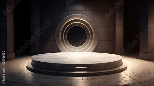 Fototapeta Naklejka Na Ścianę i Meble -  pedestal backdrop with a natural stone and brickwall show scene, minimalist podium background, abstract empty product display