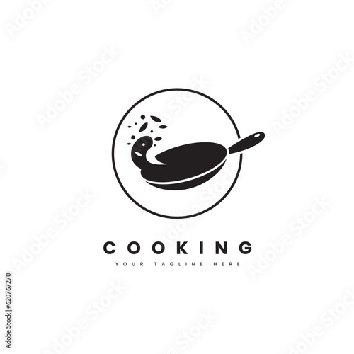 Cooking logo. Frying pan with food, for restaurant logos or food menu logos.