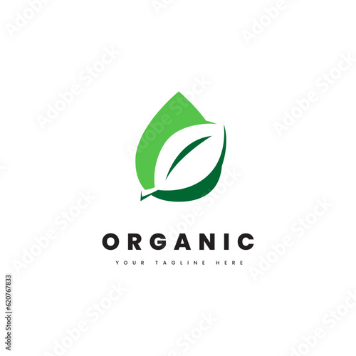 Free Download Organic logo. Illustration of water droplets with green leaves, for natural logo. - GFXLoad