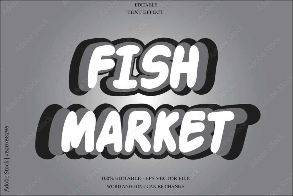 Fototapeta premium Fish Market Editable Text Effect Emboss Style