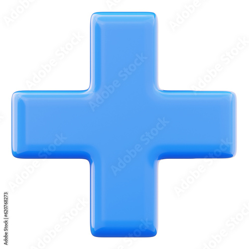 Plus sign cross symbol icon 3d illustration isolated on transparent background