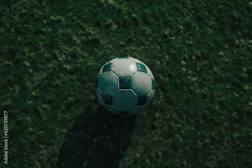 ball on the green field with soccer stadium © waranyu