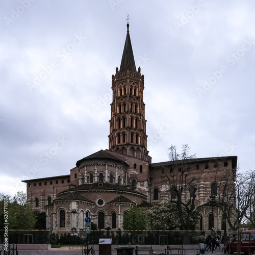 Architectural detail of the Basilica of Saint-Sernin, a church in Toulouse, France, and former abbey church of the Abbey of Saint-Sernin or St Saturnin