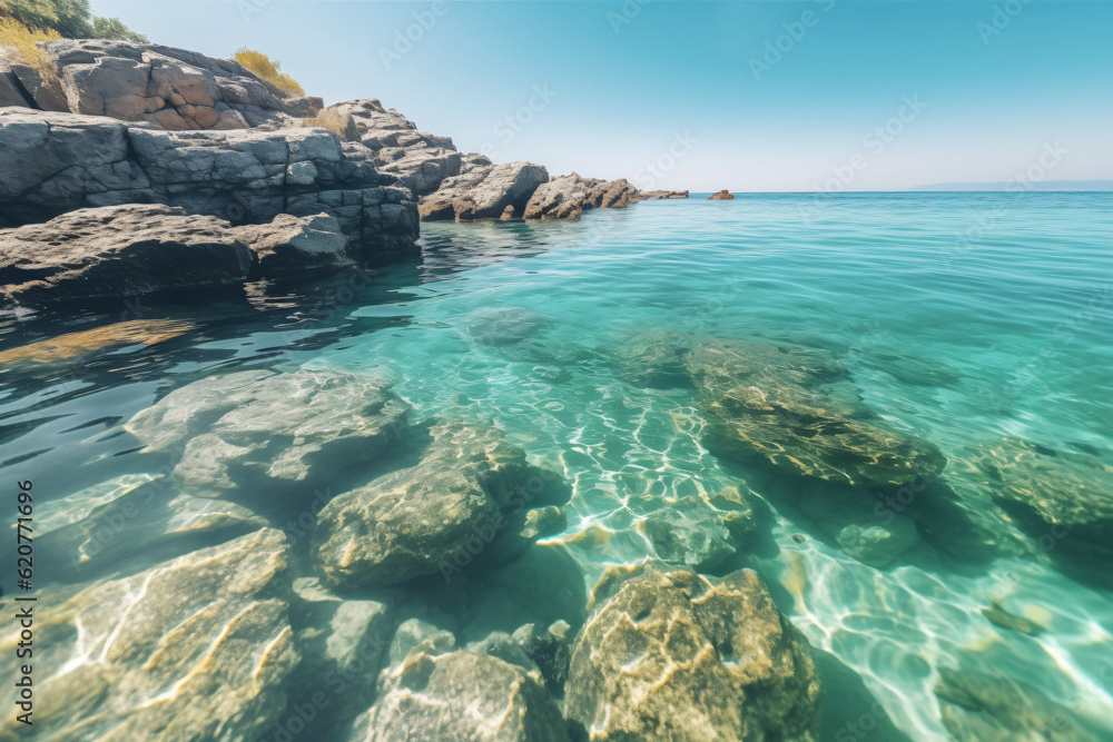 Free photo water surface level shot of rocks and reefs at the sea on a sunny day photography