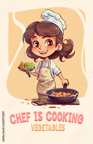 Vector Illustration, Cartoon Chef Girl