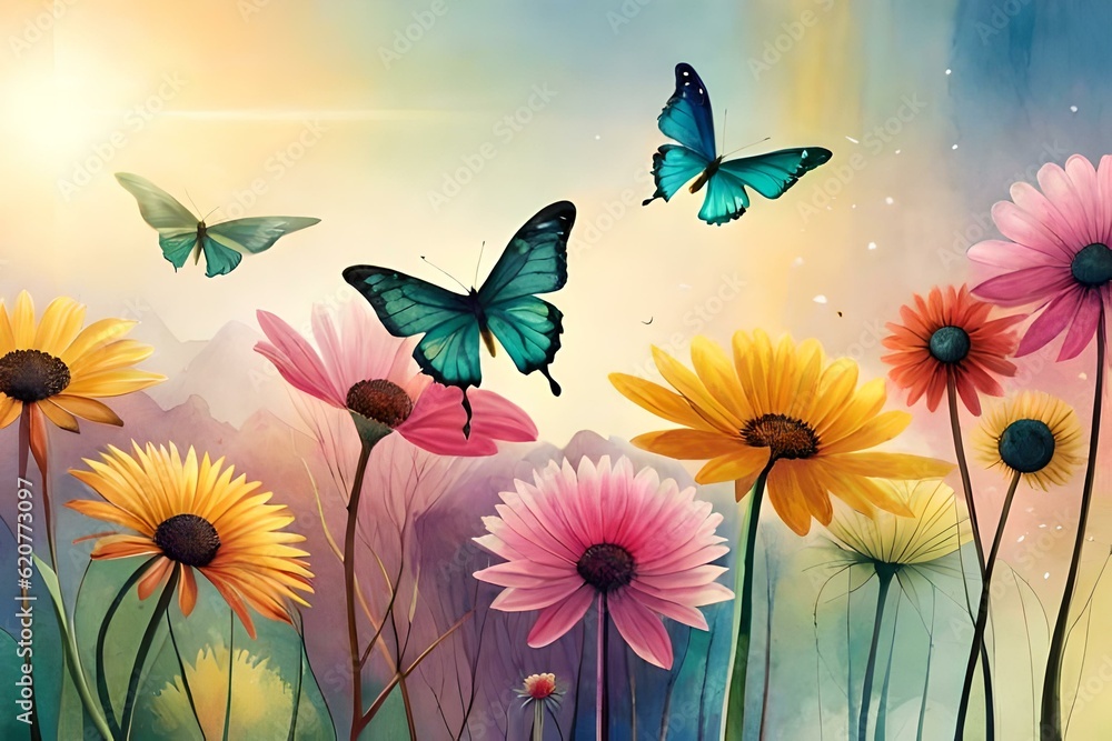 flowers and butterflies generated by AI technology